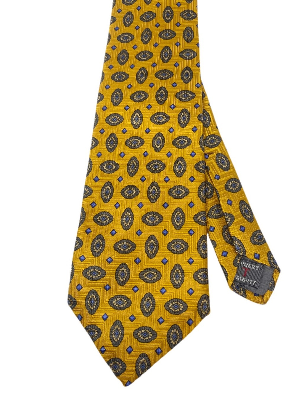 ROBERT TALBOTT Silk Best of Class Necktie Yelow Gold Blue Print